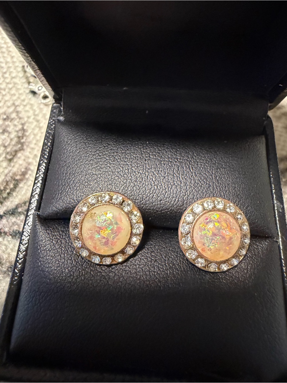 Opal-Effect Pink Crystal Halo Stud Earrings